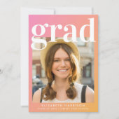 Trendy foto roze Sinaasappel Afstuderen Aankondiging (Voorkant)