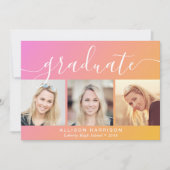 Trendy foto roze Sinaasappel Afstuderen Aankondiging (Voorkant)