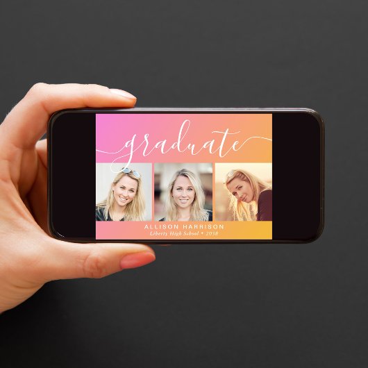 Trendy foto roze Sinaasappel Afstuderen Aankondiging