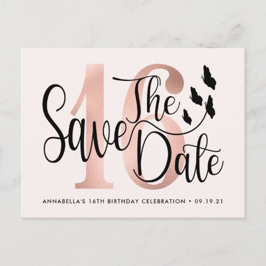 Trendy foto Sweet 16 Save The Date-ansichtkaart Briefkaart (Voorkant)