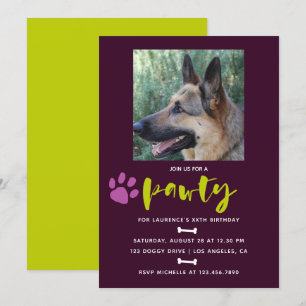 Trendy foto-verjaardagsuitnodiging voor hond of pu kaart