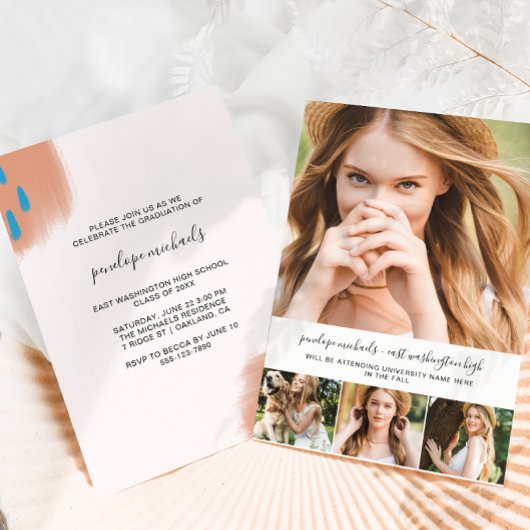 Trendy Fotocollage en Splashes Graduation Party Kaart