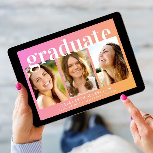 Trendy fotocollage roze Sinaasappel afstudeerfeest Kaart