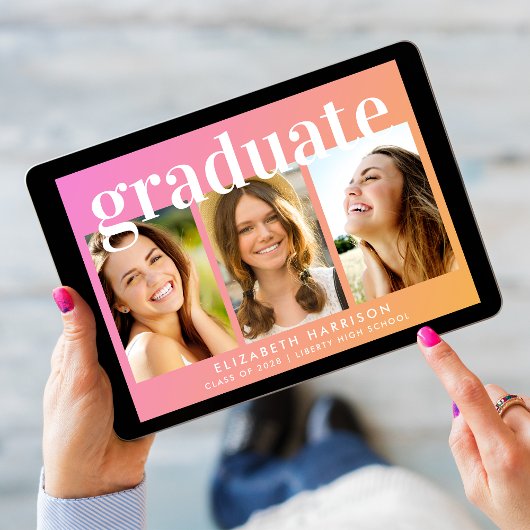 Trendy fotocollage roze Sinaasappel Afstuderen Aankondiging