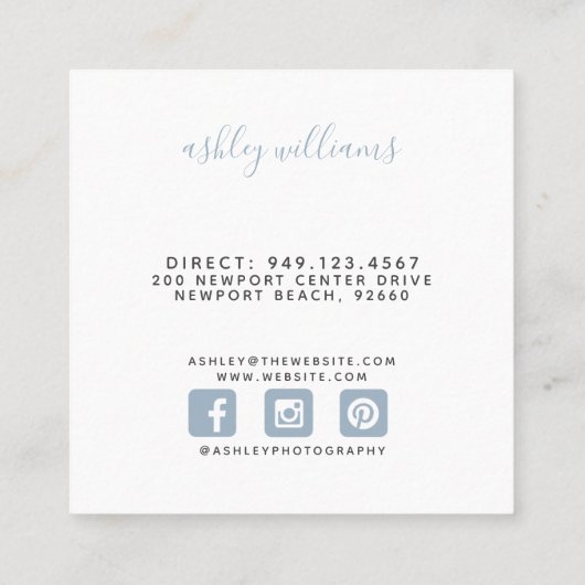 Trendy fotomasker pasgeboren fotograaf vierkante visitekaartje (Achterkant)