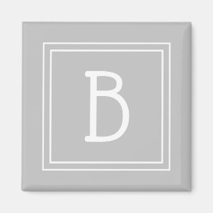 Trendy Framed Monogram Light Grey & White Initiaal Magneet
