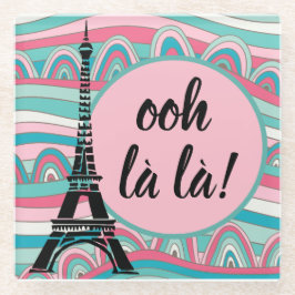 Trendy Frans Ooh la la! Eiffeltoren Roze & Aqua Glazen Onderzetter