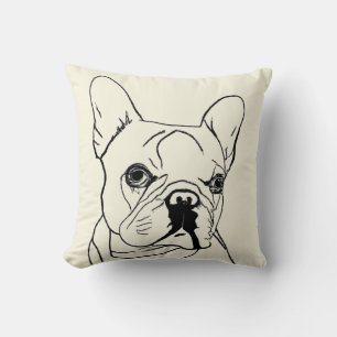 Trendy Franse Bulldog Crème Lijntekening Kussen