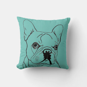 Trendy Franse Bulldog Tealblauwe Lijntekening Kussen