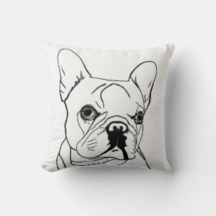 Trendy Franse Bulldog Zwart en Wit Lijntekening Kussen