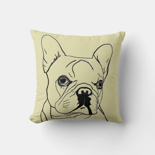 Trendy French Bulldog Khaki Line Drawing Kussen (Voorkant)