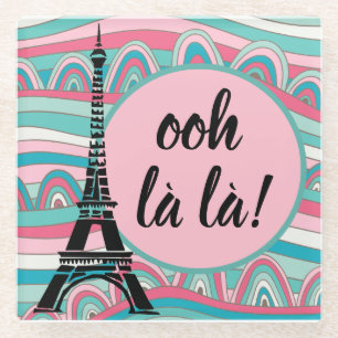 Trendy French Ooh la! Eiffel Tower Pink & Aqua Glazen Onderzetter