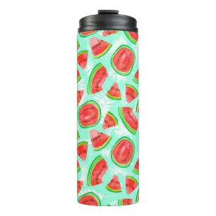 Trendy fruitpatroon. Artistieke watermeloen achter Thermosbeker