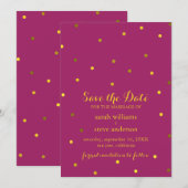 Trendy Fuchsia Faux Gold Foil Stippen Save the Dat Date (Voorkant / Achterkant)