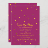 Trendy Fuchsia Faux Gold Foil Stippen Save the Dat Save The Date (Voorkant / Achterkant)