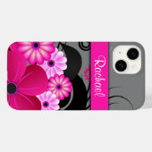 Trendy Fuchsia roze en grijs bloemige hibiscus Case-Mate iPhone Case (Achterkant (horizontaal))