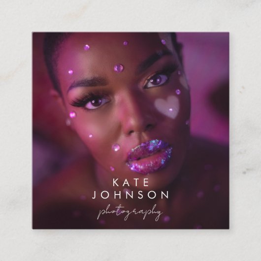 Trendy Full Photo QR Code Script kalligrafie Vierkante Visitekaartje (Voorkant)