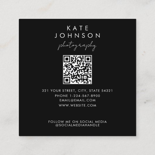 Trendy Full Photo QR Code Script kalligrafie Vierkante Visitekaartje (Achterkant)