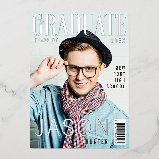 Trendy Fun Afstuderen het Hoesje van het Tijdschri Folie Uitnodiging (Voorkant)