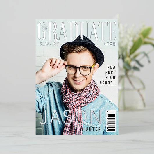 Trendy Fun Afstuderen het Hoesje van het Tijdschri Folie Uitnodiging (Staand Voorkant)