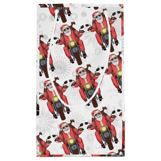 Trendy Fun Biker Kerstmis Vakantie Gift Bag Klein Cadeauzakje (Achterkant)