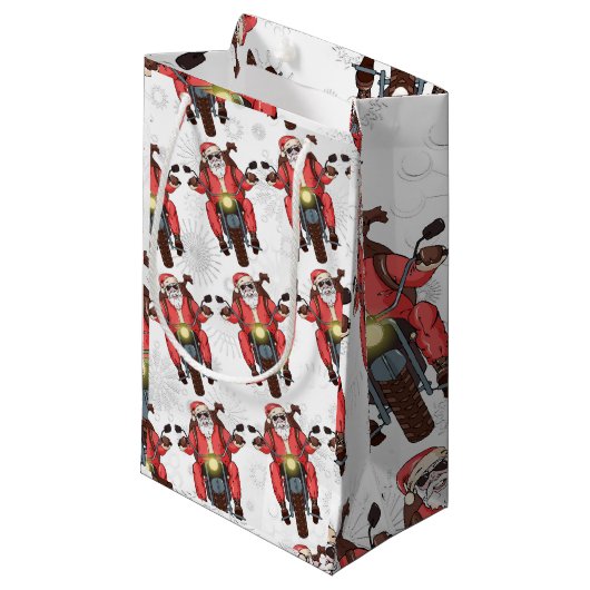 Trendy Fun Biker Kerstmis Vakantie Gift Bag Klein Cadeauzakje (Voorkant Gekanteld)