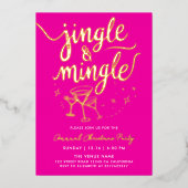 Trendy Fun Fuchsia Kerstfeest Cocktail Script Folie Uitnodiging (Voorkant)