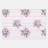 Trendy Fun Girly Pink Blue Paars Floral Stripe Inpakpapier Vel (Voorkant 2)