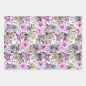 Trendy Fun Girly Pink Blue Paars Floral Stripe Inpakpapier Vel (Voorkant)