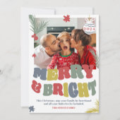 Trendy Fun Merry & Bright boho Kerstfoto Feestdagenkaart (Voorkant)