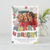 Trendy Fun Merry & Bright boho Kerstfoto Feestdagenkaart (Staand voorkant)