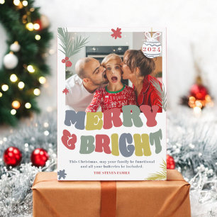 Trendy Fun Merry & Bright boho Kerstfoto Feestdagenkaart