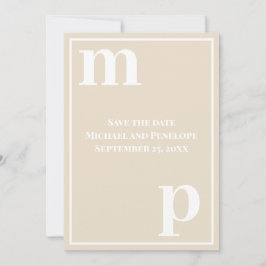 Trendy Fun Monogram Champagne Beige Save the Date Kaart