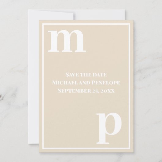 Trendy Fun Monogram Champagne Beige Save the Date Kaart (Voorkant)