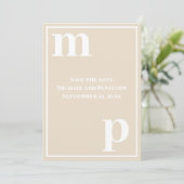 Trendy Fun Monogram Champagne Beige Save the Date Kaart (Staand voorkant)