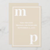 Trendy Fun Monogram Champagne Beige Save the Date Kaart (Voorkant / Achterkant)