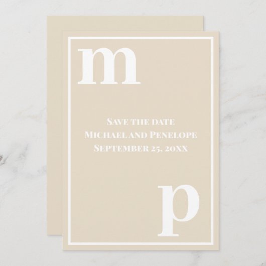 Trendy Fun Monogram Champagne Beige Save the Date Kaart (Voorkant / Achterkant)