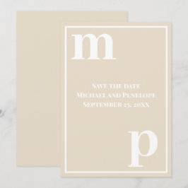 Trendy Fun Monogram Champagne Beige Save the Date Kaart