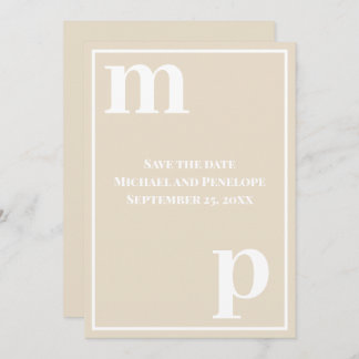 Trendy Fun Monogram Champagne Beige Save the Date Kaart