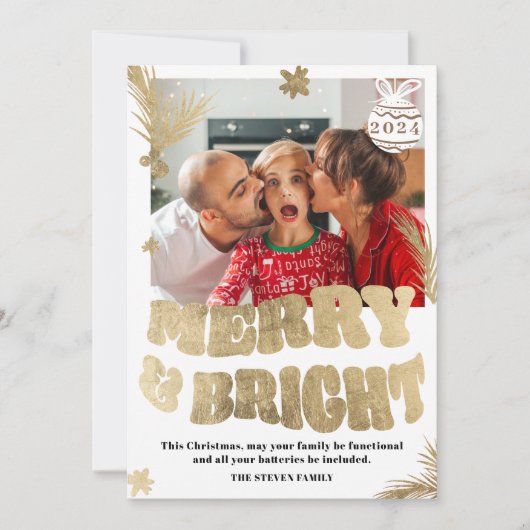 Trendy Fun Vrolijk & Helder gouden kerstfoto Feestdagenkaart (Voorkant)