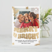 Trendy Fun Vrolijk & Helder gouden kerstfoto Feestdagenkaart (Staand voorkant)