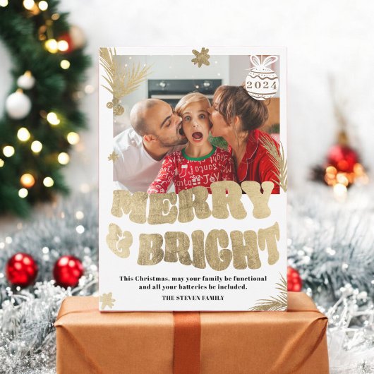 Trendy Fun Vrolijk & Helder gouden kerstfoto Feestdagenkaart