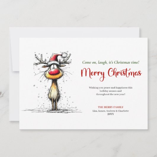 Trendy Funny Reindeer Christmas Greeting Card Feestdagenkaart (Voorkant)