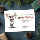 Trendy Funny Reindeer Holiday Greeting Design Feestdagenkaart