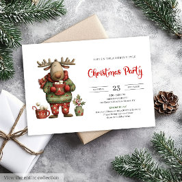 Trendy Funny Reindeer red green festive invite Kaart