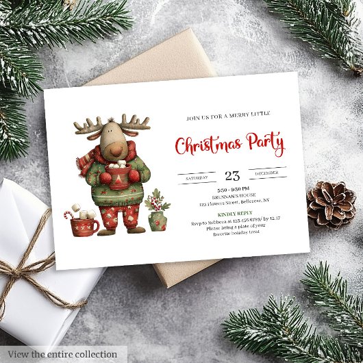 Trendy Funny Reindeer red green festive invite Kaart