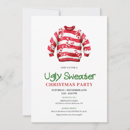 Trendy Funny Ugly Sweater Xmas Invite Design Kaart (Voorkant)