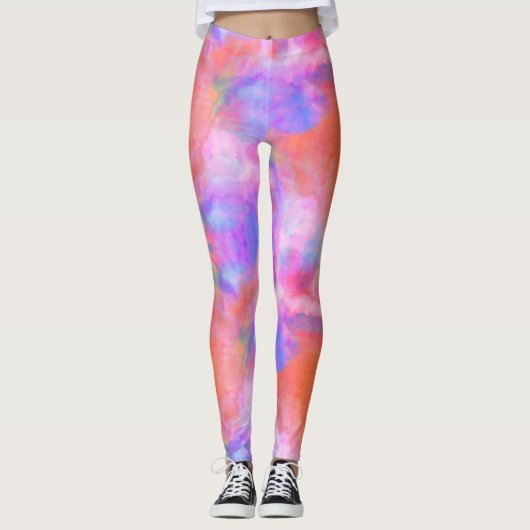 Trendy Galaxy Roze Sinaasappel Paarse Tie Dye Patt Leggings (Voorkant)