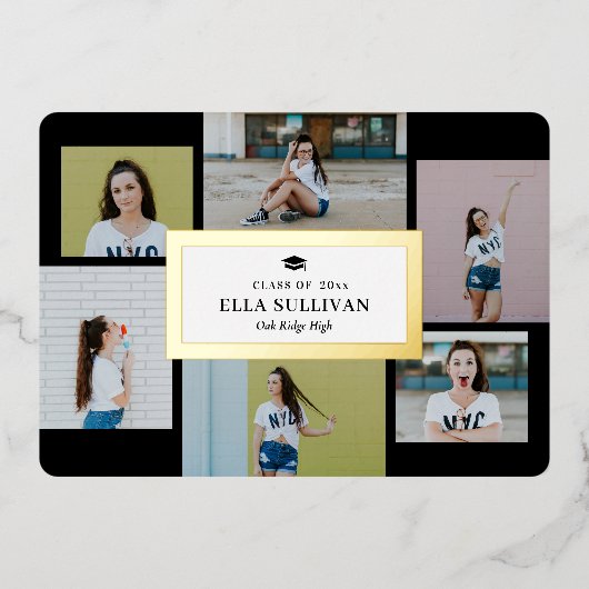 Trendy Galerij Folie Afstuderen Editable Color Fol Uitnodiging (Voorkant)