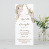 Trendy Gedroogde Palm Pampas Gras Gouden Boog Trop Programmakaart (Staand voorkant)